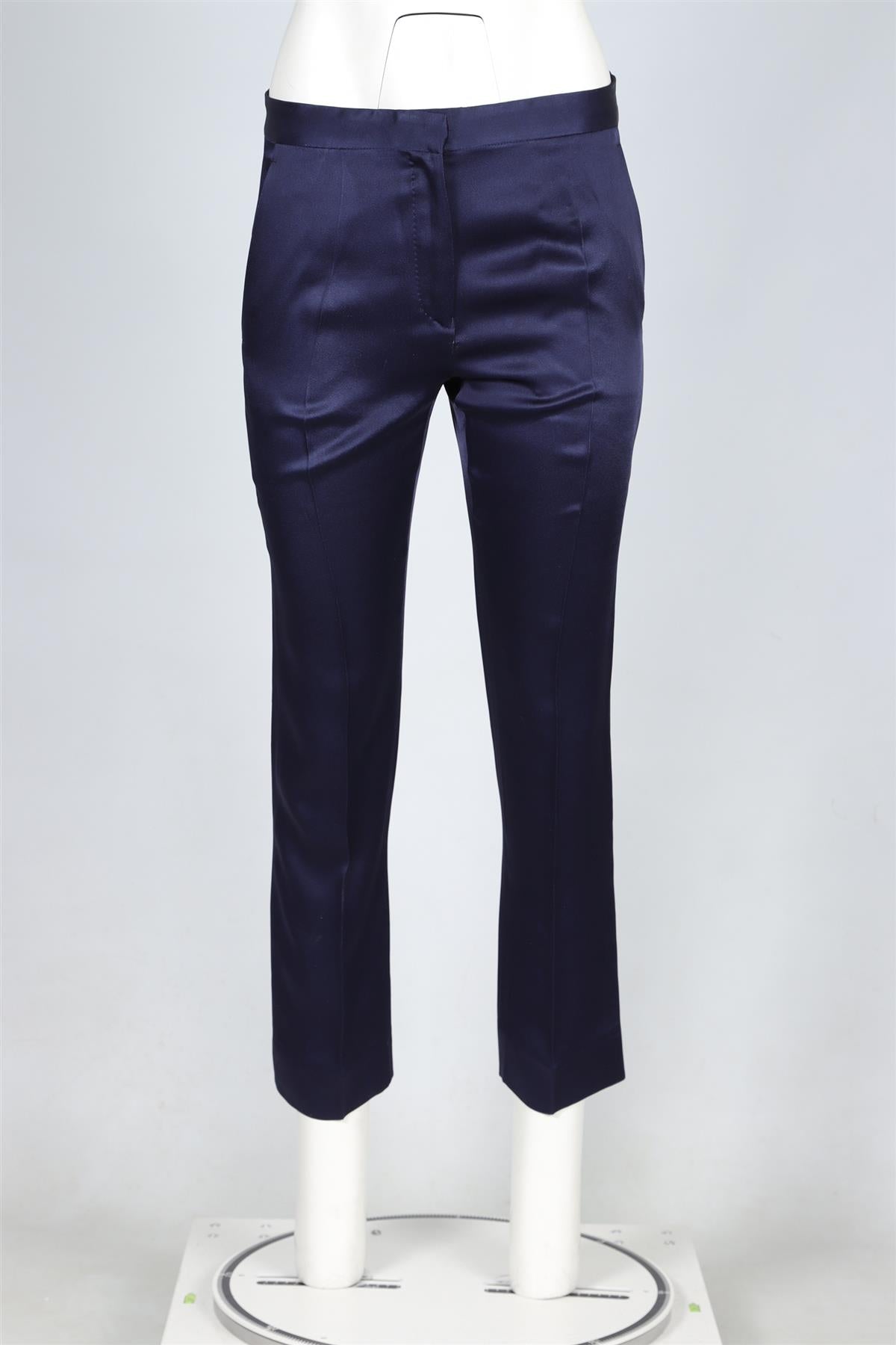 HAIDER ACKERMANN NAVY SATIN STRAIGHT LEG PANTS XSMALL