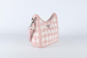 PRADA PINK RE-EDITION 2000 SMALL RAFFIA SHOULDER BAG