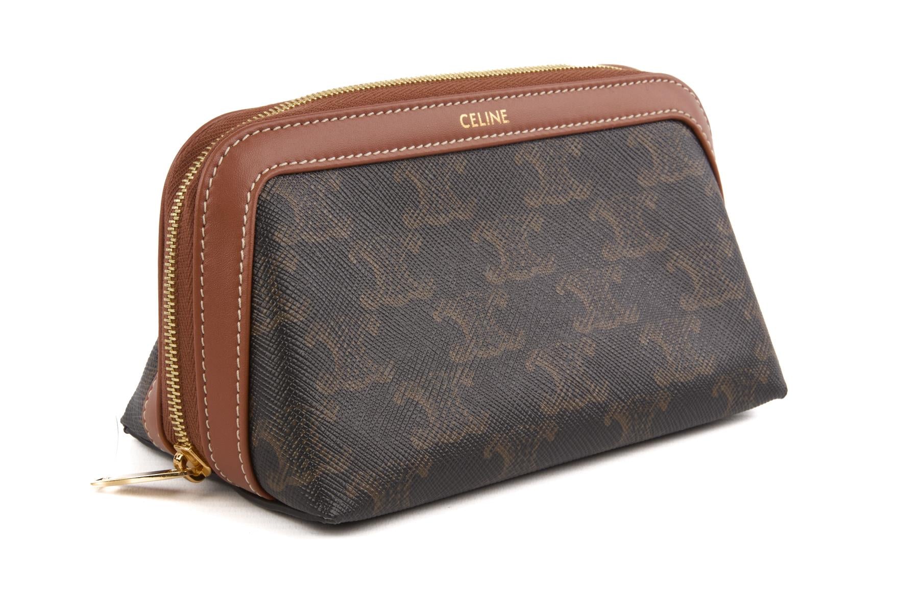 CELINE BROWN SMALL TRIOMPHE CANVAS POUCH