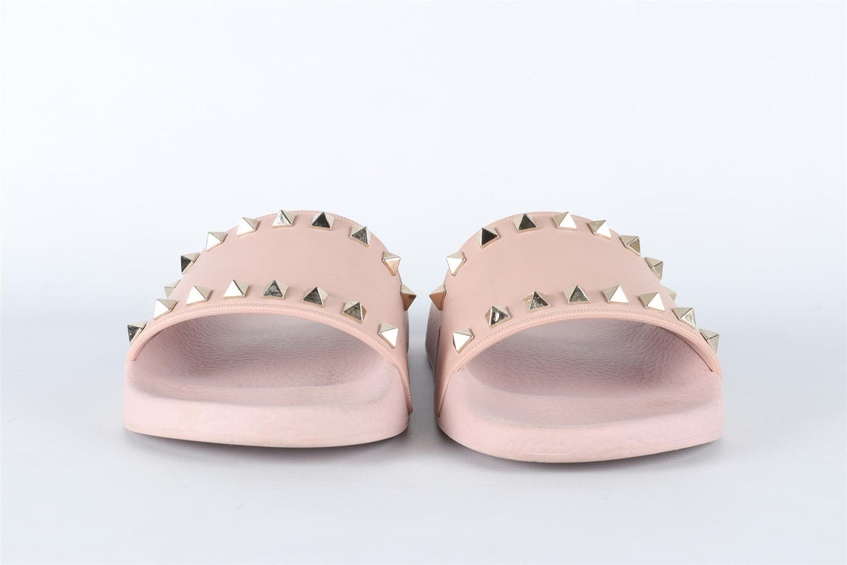 VALENTINO GARAVANI PINK ROCKSTUD RUBBER SLIDES EU 38 UK 5 US 8