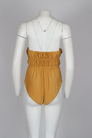 SOLID AND STRIPED BANDEAU SWIMSUIT XLARGE