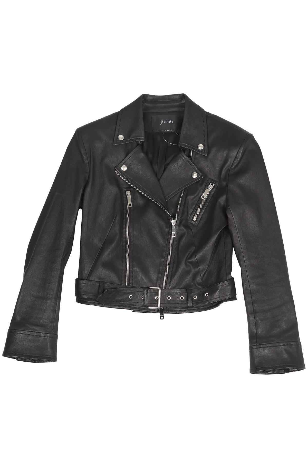 JITROIS BLACK LEATHER BIKER JACKET FR 40 UK 12