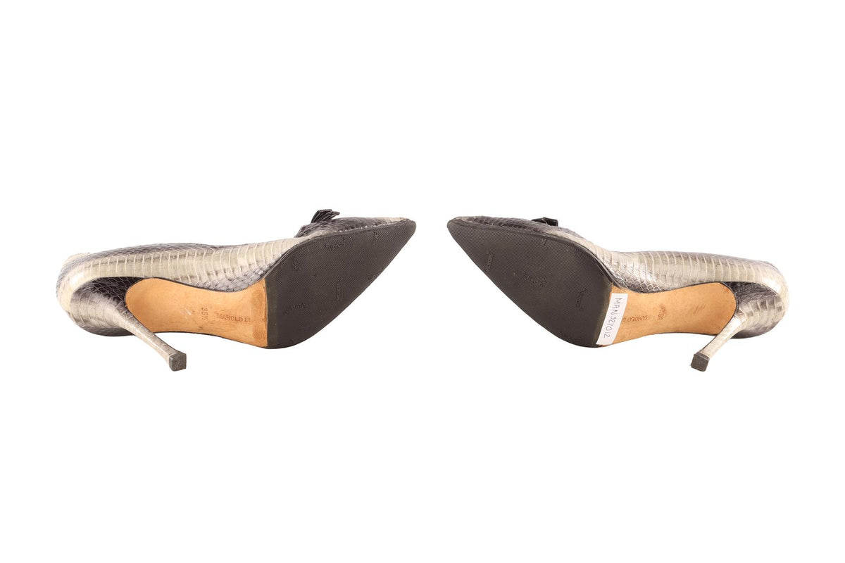 MANOLO BLAHNIK BLACK PYTHON PUMPS EU 38.5 UK 5.5 US 8.5