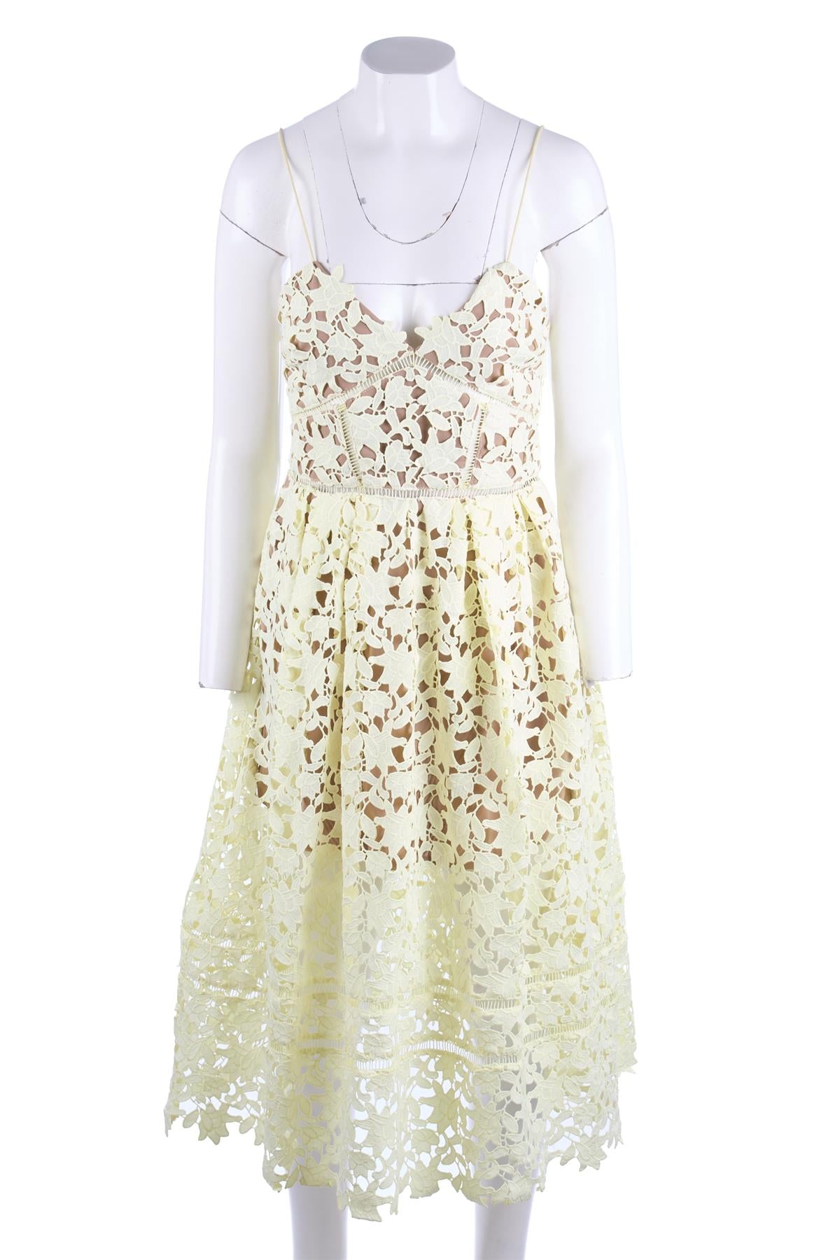 SELF-PORTRAIT YELLOW CROCHET MIDI DRESS UK 10
