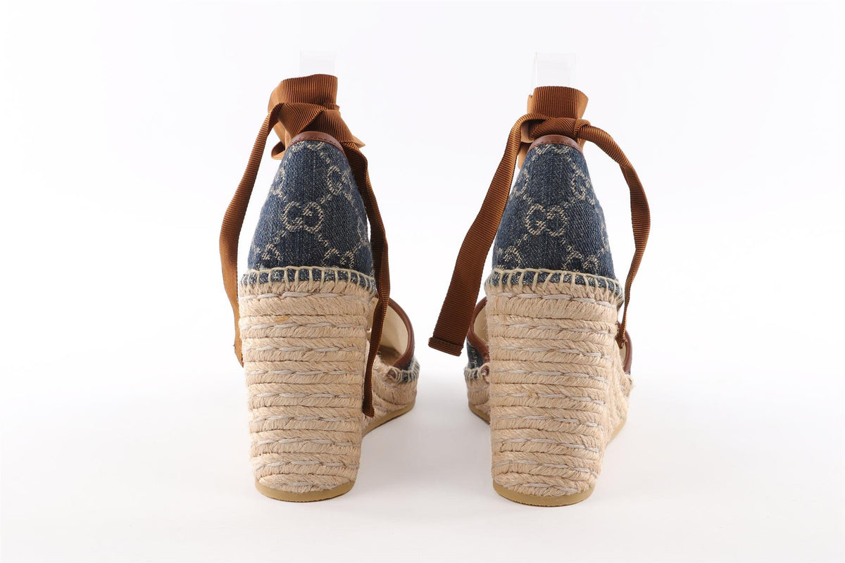 GUCCI BLUE DENIM WEDGE ESPADRILLES EU 38 UK 5 US 8
