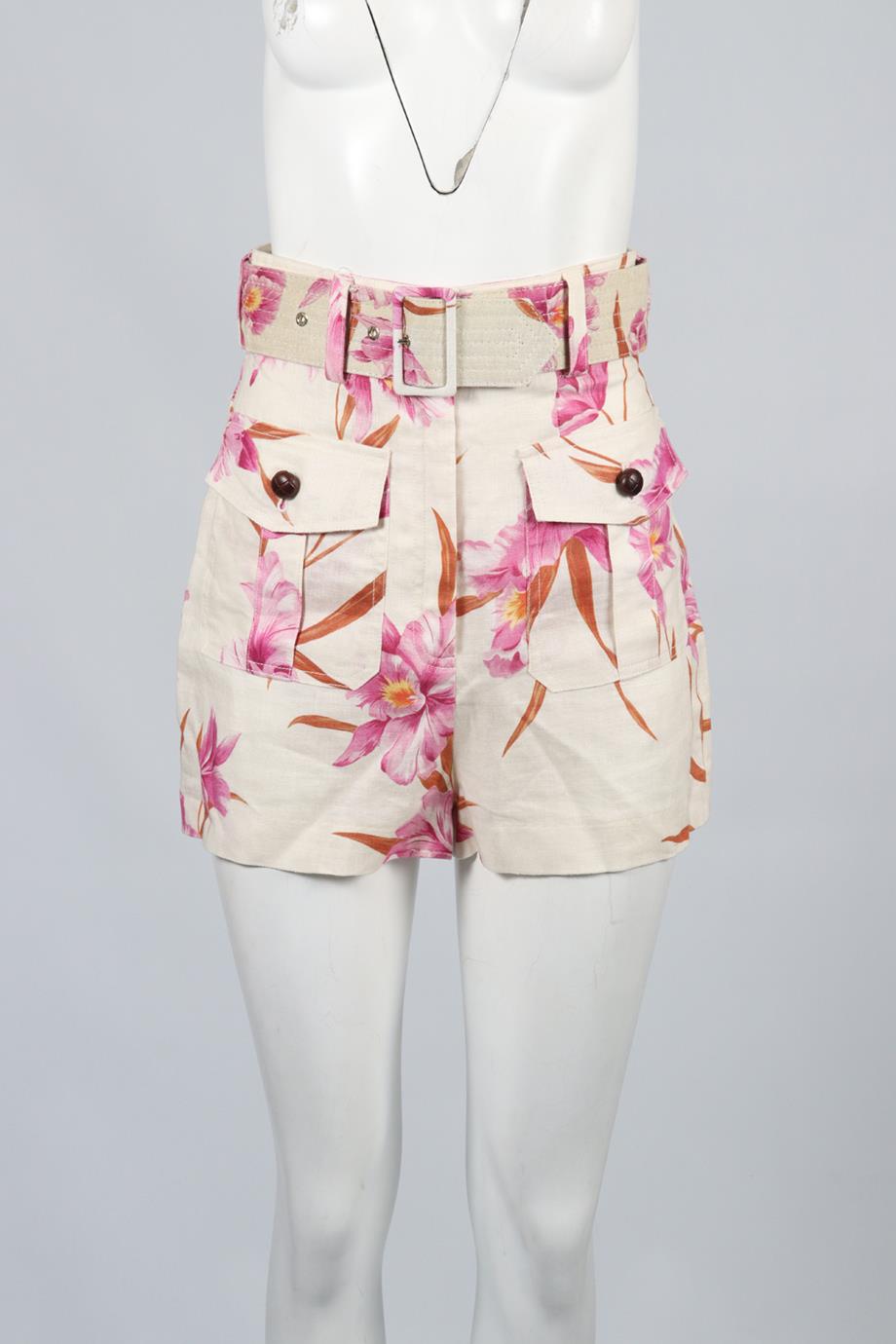 ZIMMERMANN FLORAL PRINT LINEN SHORTS UK 8