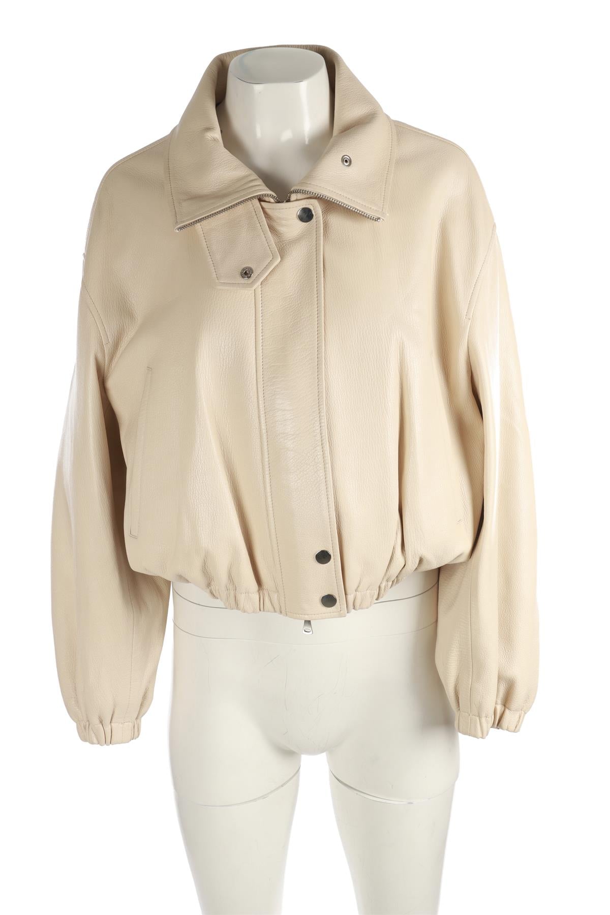 NOUR HAMMOUR CREAM PIA LEATHER JACKET SMALL
