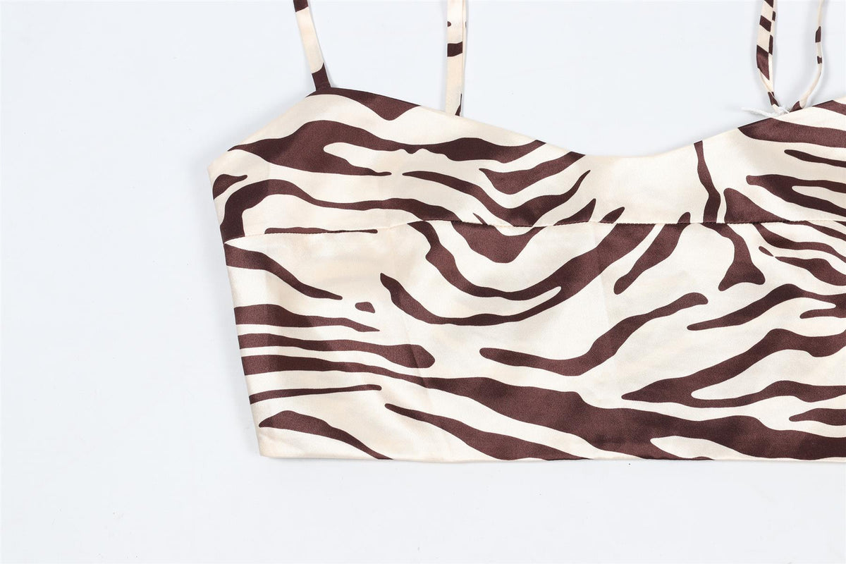 REFORMATION CREAM AND BROWN CROPPED SILK TOP US 2 UK 6