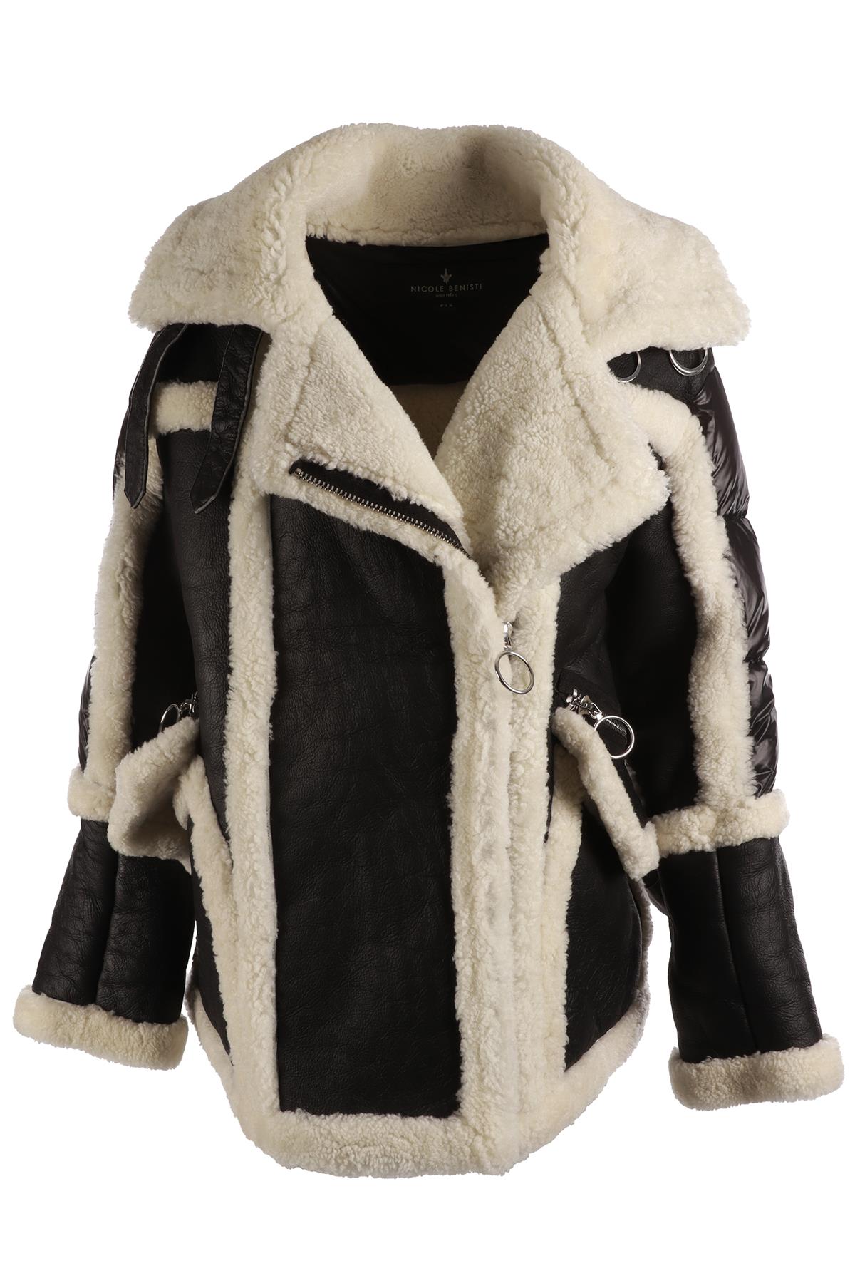 NICOLE BENISTI BLACK SHEARLING AND LEATHER JACKET XSMALL