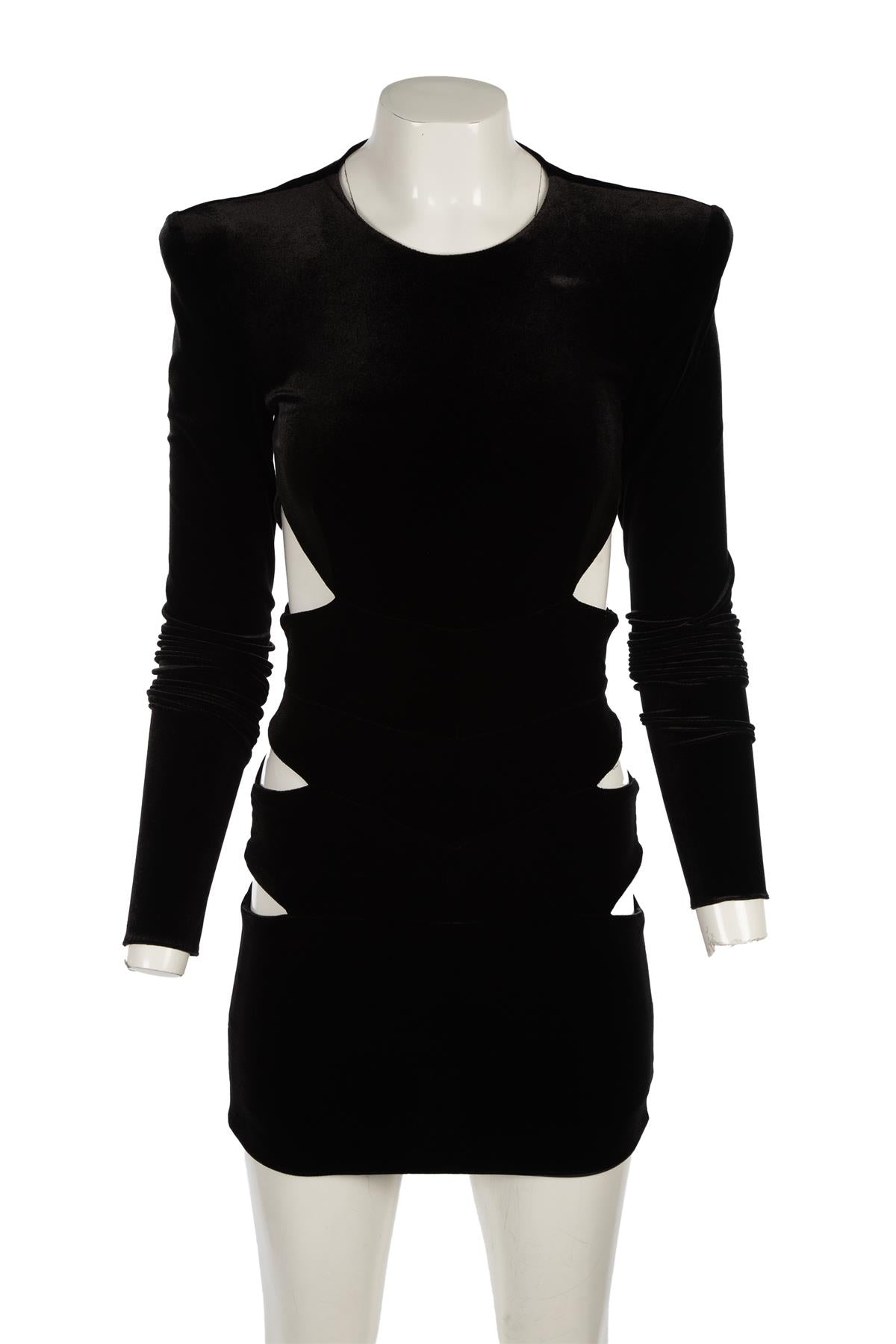 ALEXANDRE VAUTHIER BLACK VELVET MINI DRESS FR 34 UK 6