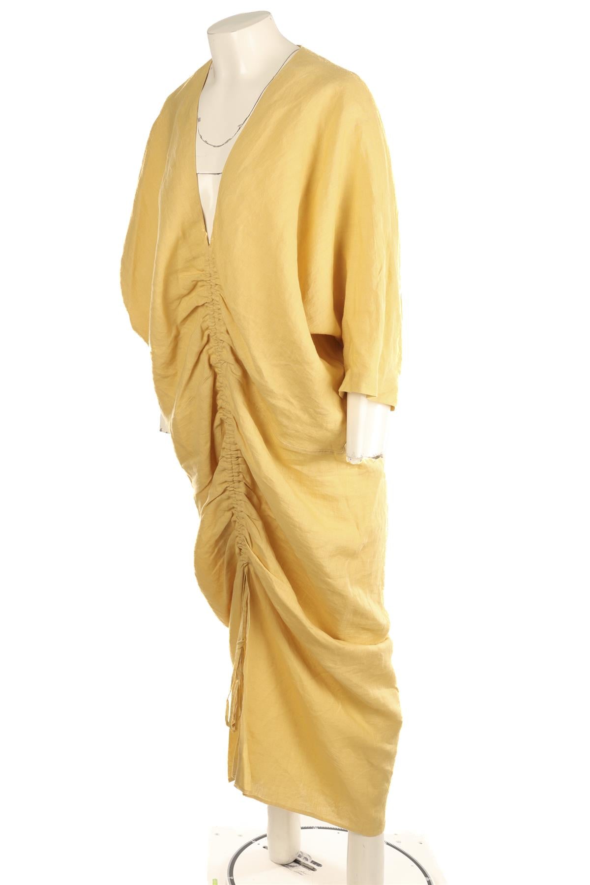 PIECE OF WHITE YELLOW LINEN MAXI DRESS MEDIUM
