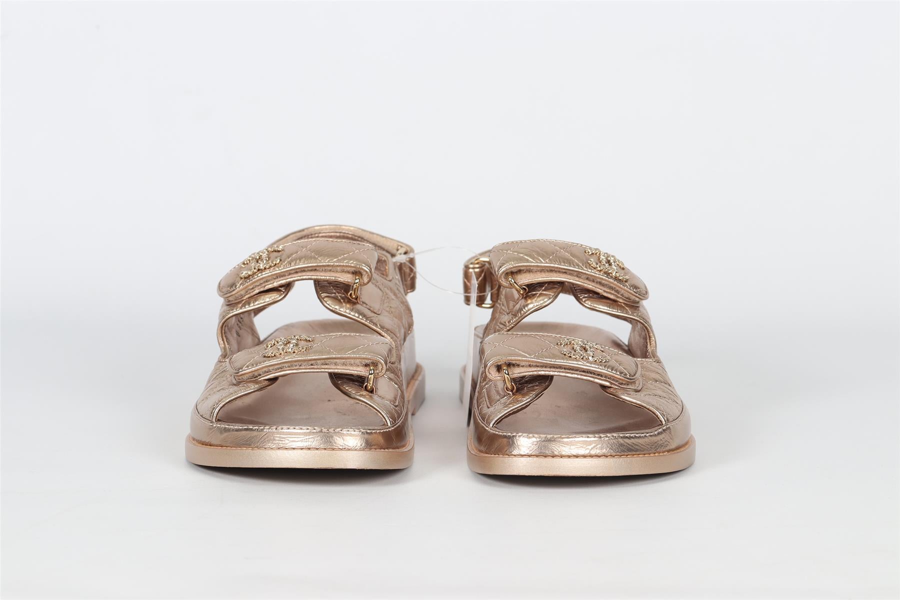 CHANEL 2021 DAD QUILTED LEATHER SANDALS EU 38.5 UK 5.5 US 8.5