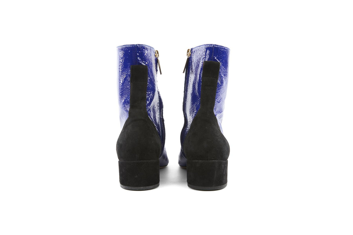 DEAR FRANCES BLUE PATENT LEATHER ANKLE BOOTS EU 40 UK 7 US 10