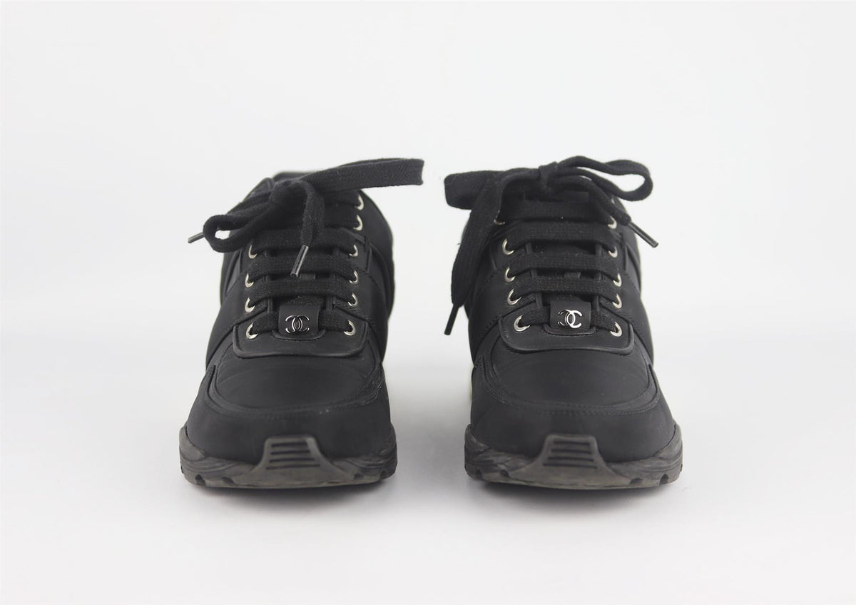 CHANEL LEATHER TRIMMED SATIN SNEAKERS EU 38.5 UK 5.5 US 8.5
