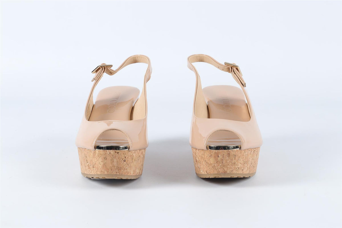 JIMMY CHOO NUDE PATENT LEATHER WEDGE SANDALS EU 34 UK 1 US 4