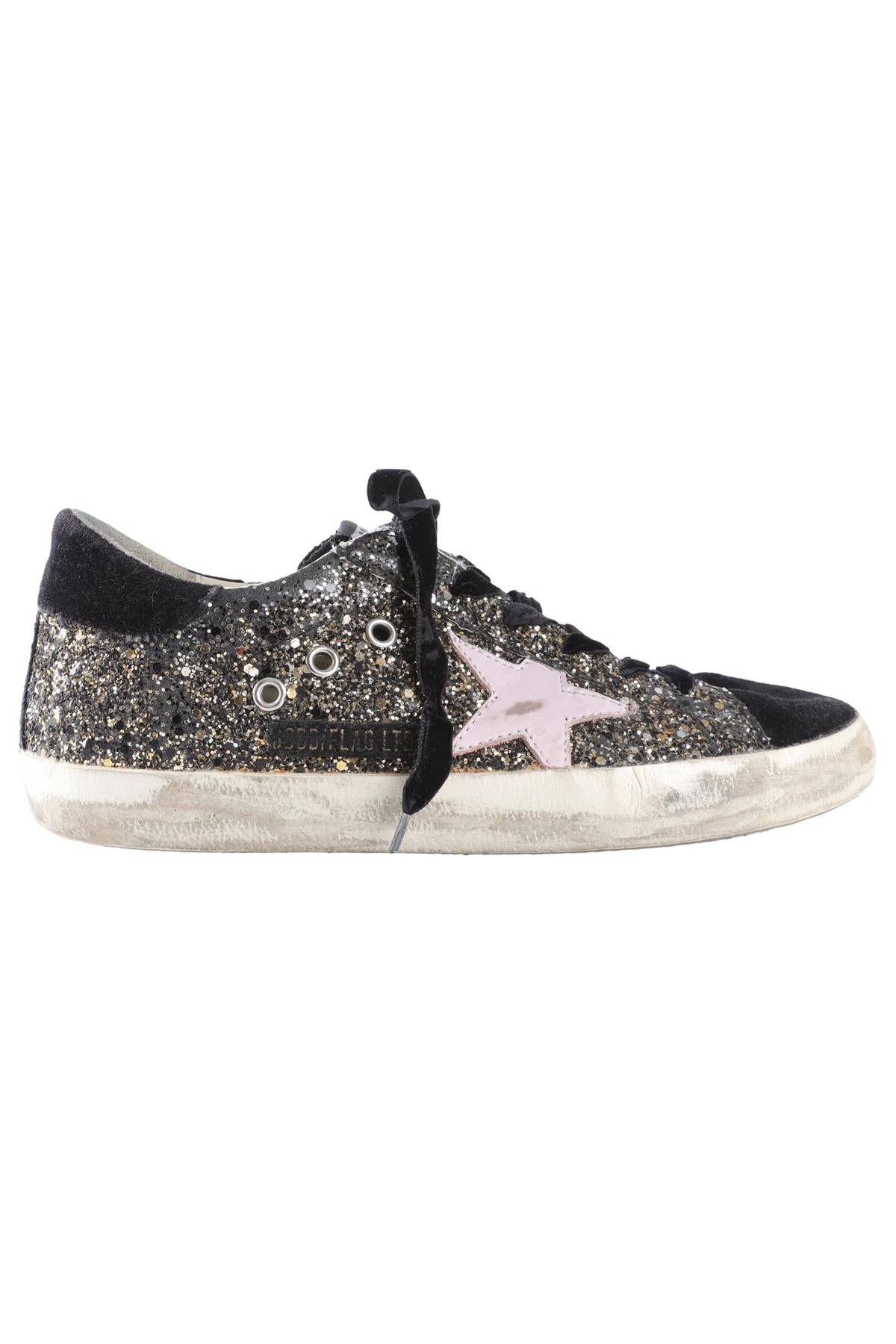 GOLDEN GOOSE DELUXE BRAND BLACK SUPERSTAR GLITTER SNEAKERS EU 38 UK 5 US 8