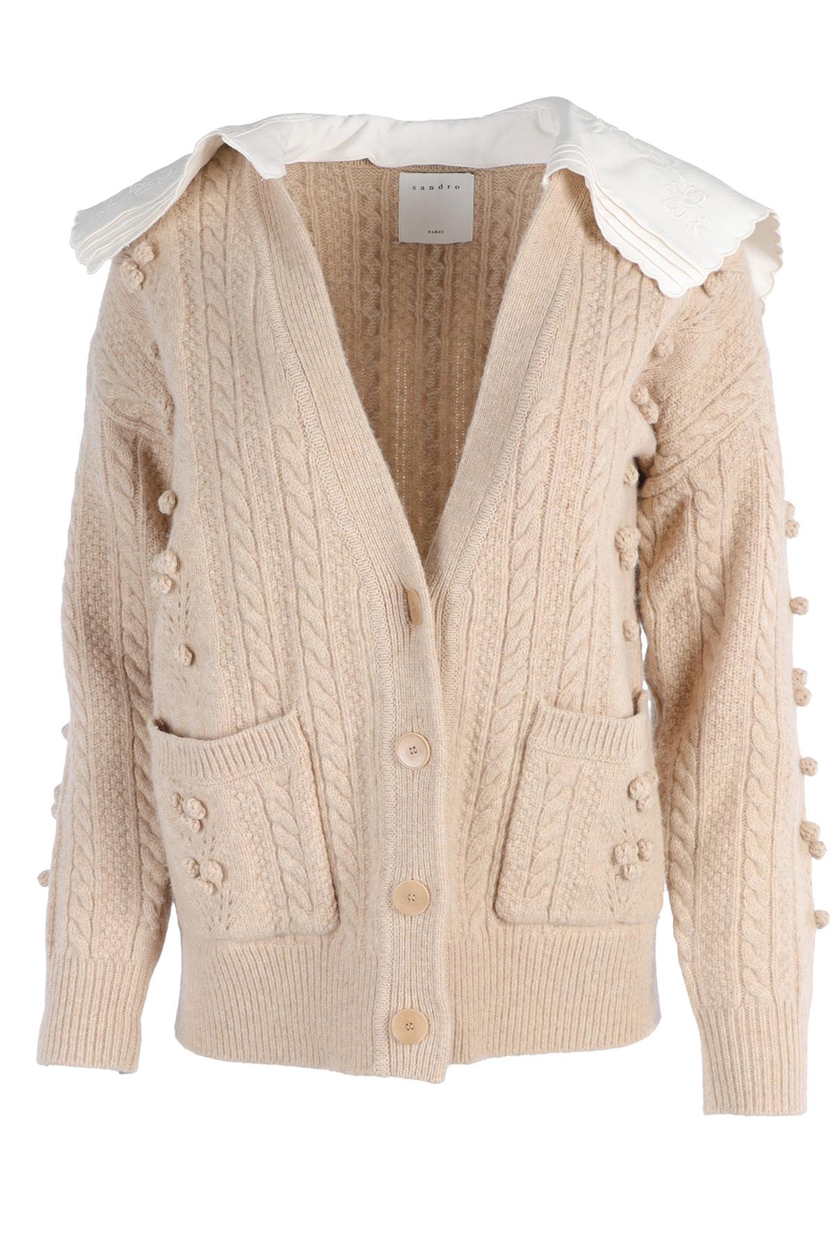 SANDRO BEIGE WOOL CARDIGAN UK 6