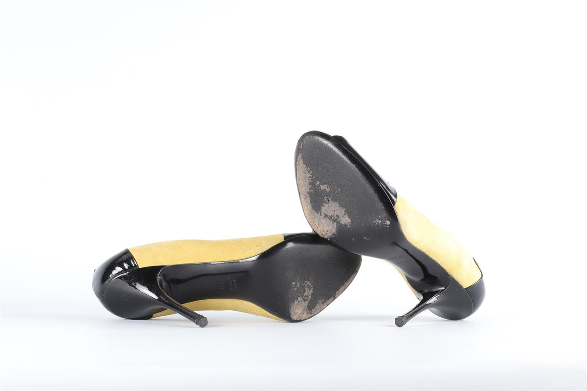 GUCCI YELLOW AND BLACK SUEDE AND PATENT LEATHER PUMPS US 7.5 UK 4.5 US 7.5