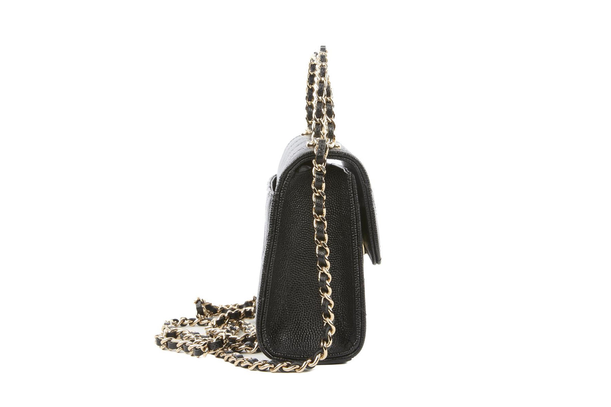 CHANEL BLACK 2023 MINI QUILTED CAVIAR LEATHER TOTE BAG