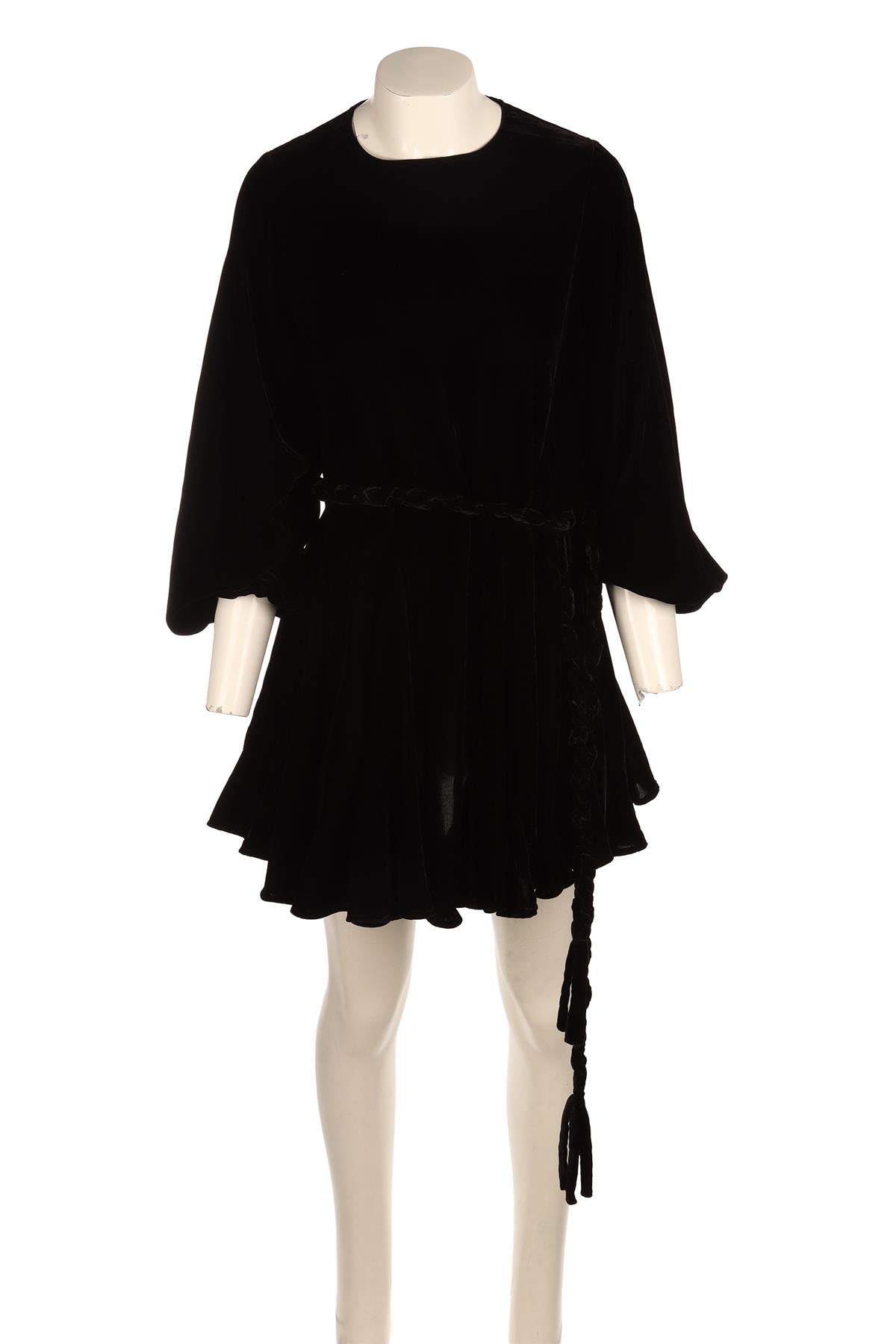 RHODE BLACK VELVET MINI DRESS SMALL