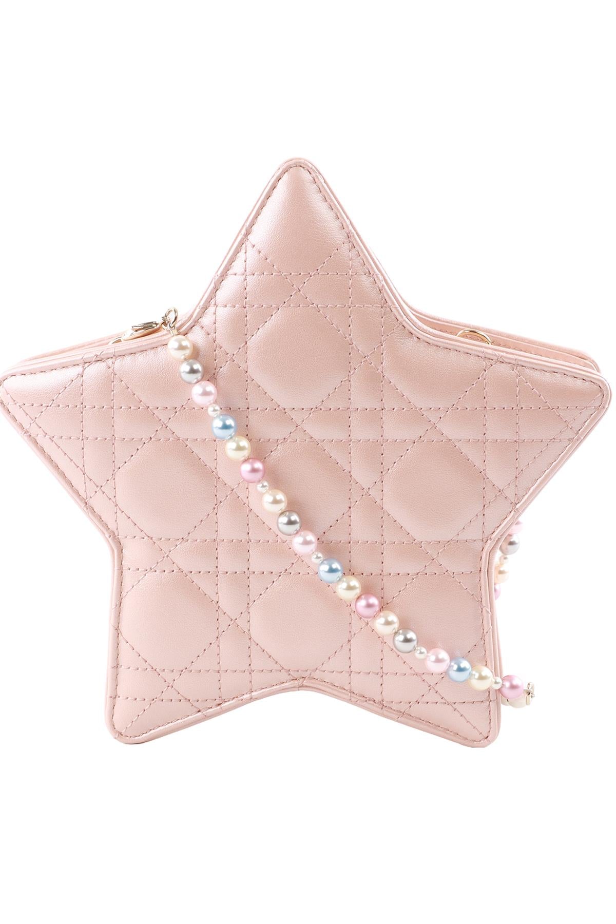 CHRISTIAN DIOR PINK KIDS GIRLS STAR CANNAGE LEATHER SHOULDER BAG