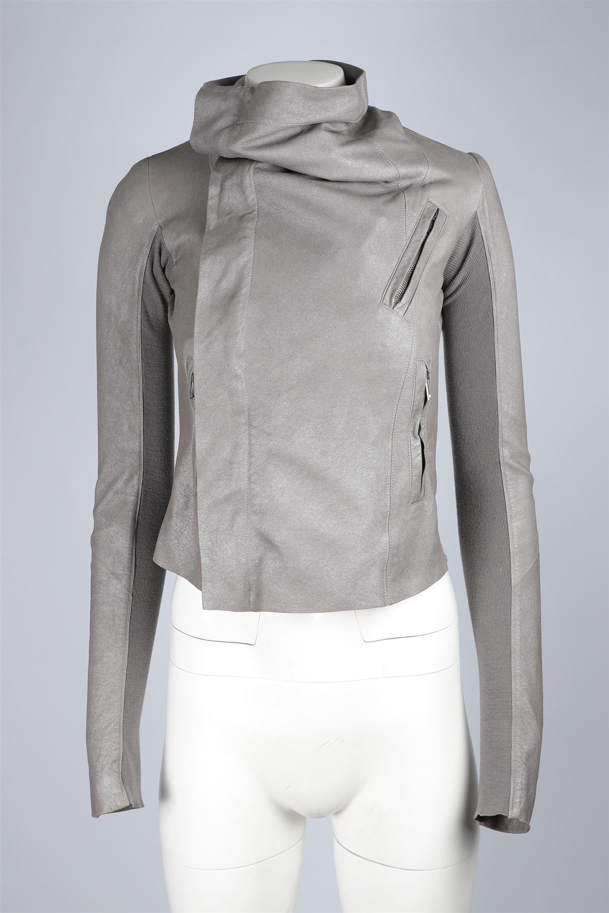 RICK OWENS GREY LEATHER JACKET IT 38 UK 6