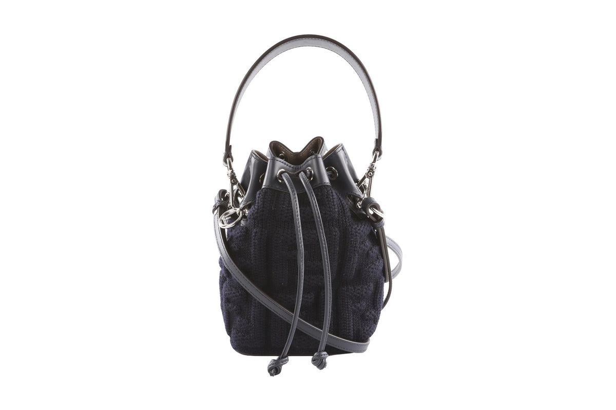 FENDI NAVY MON TRESOR MINI FABRIC BUCKET BAG