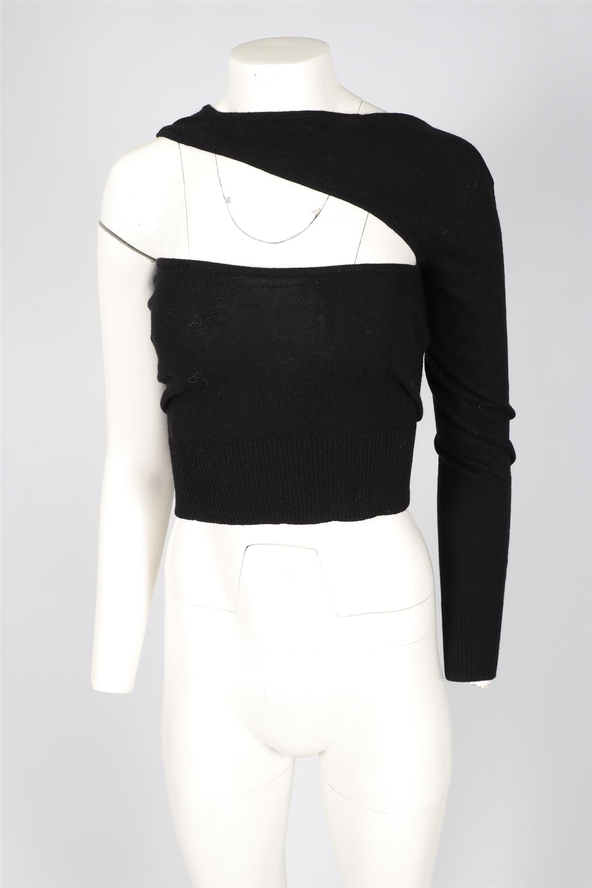 CHRISTOPHER ESBER BLACK WOOL ONE SHOULD TOP X-SMALL