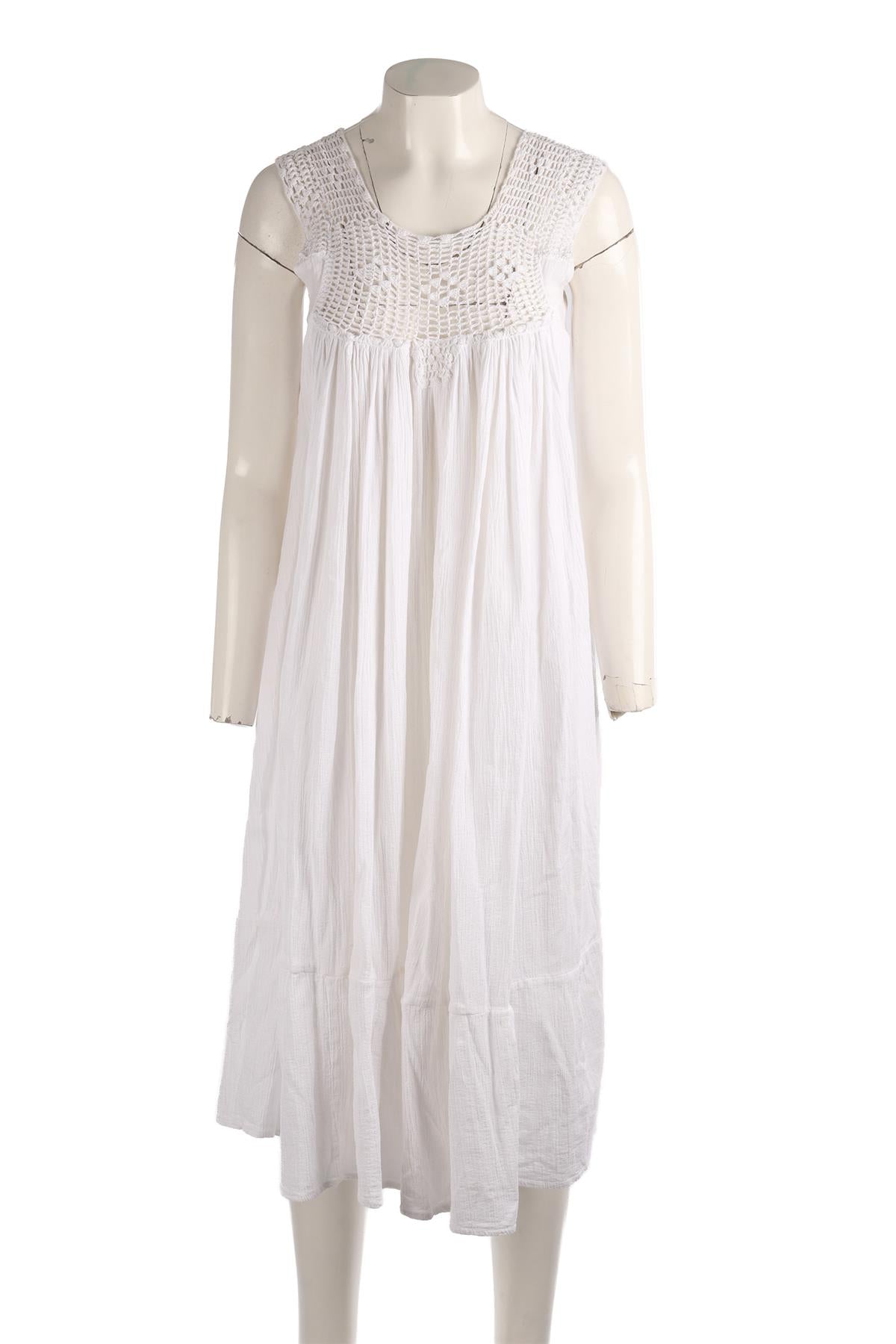 SUZIE KONDI WHITE COTTON MIDI DRESS XSMALL