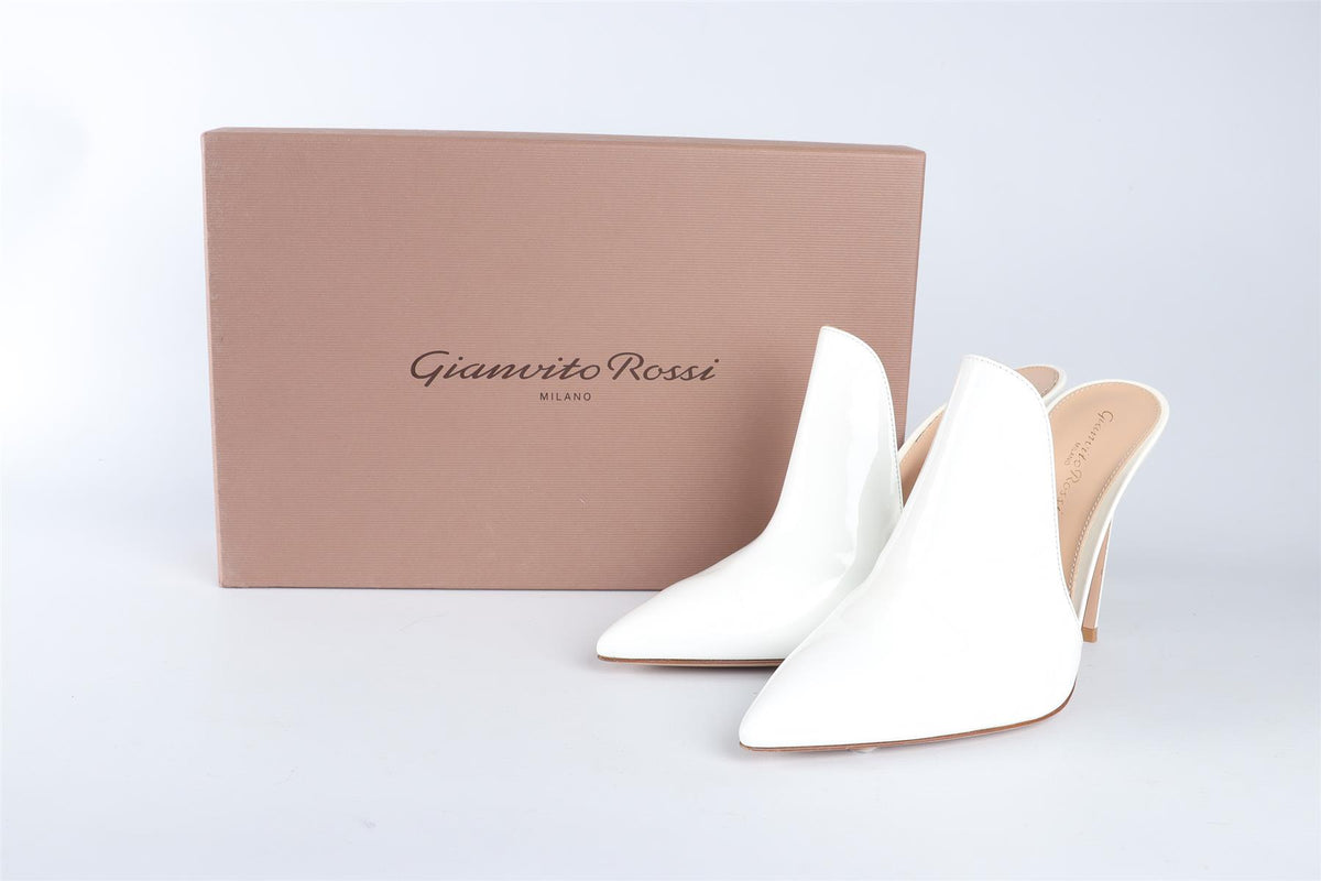 GIANVITO ROSSI WHITE PATENT LEATHER MULES EU 37 UK 4 US 7