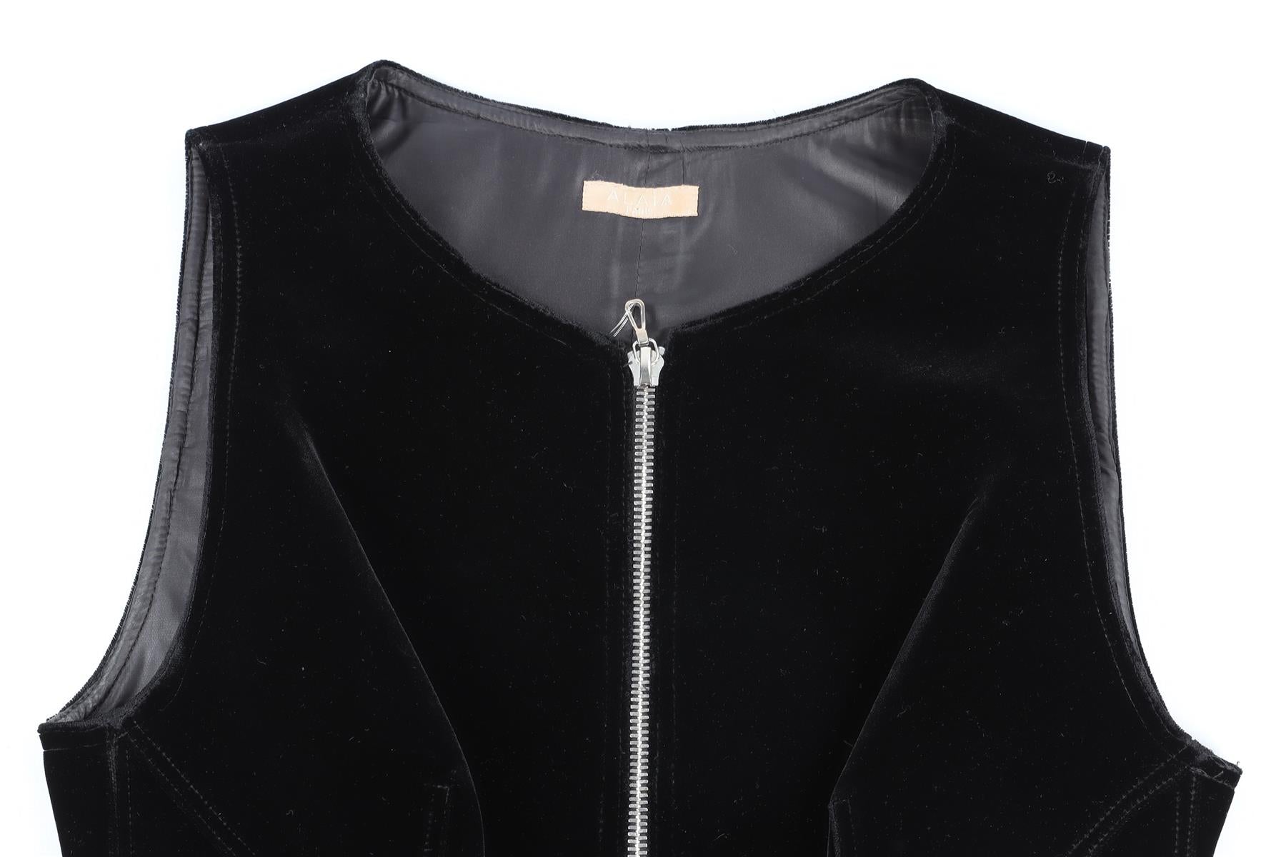 AZZEDINE ALAÏA BLACK VELVET MINI DRESS FR 38 UK 10