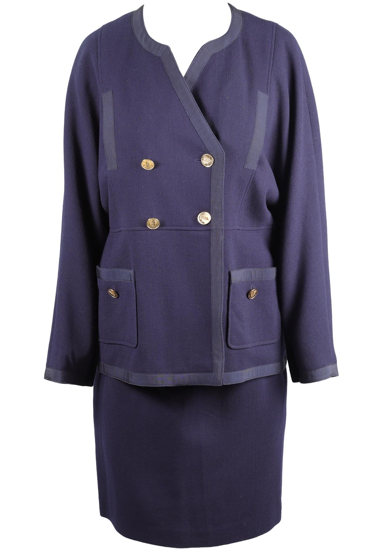 CHANEL NAVY 1986 WOOL SKIRT SUIT
