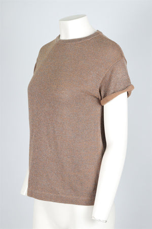 BRUNELLO CUCINELLI BROWN WOOL TOP XSMALL