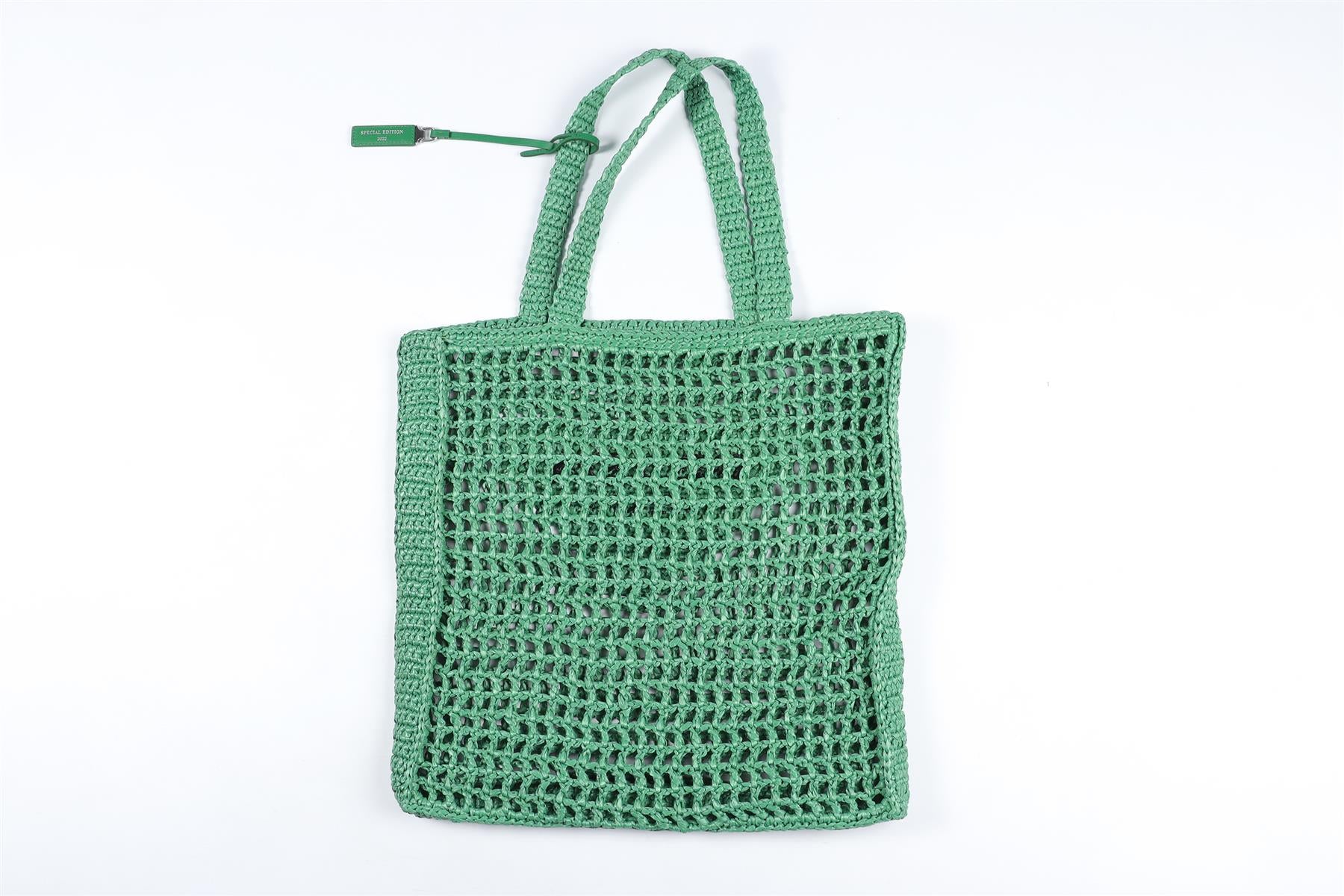 PRADA GREEN RAFFIA TOTE BAG