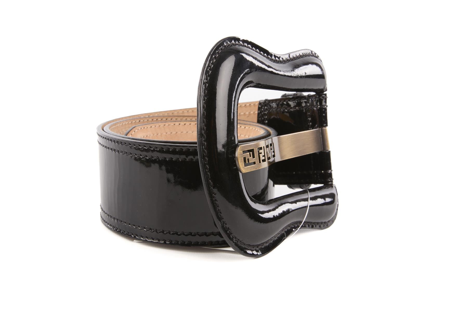 FENDI BLACK PATENT LEATHER WAIST BELT 75CM