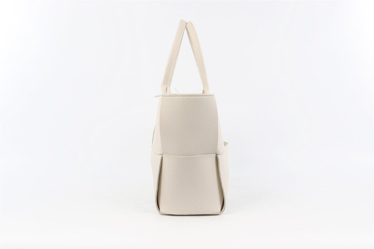 BOTTEGA VENETA WHITE ARCO INTRECCIATO LEATHER TOTE BAG