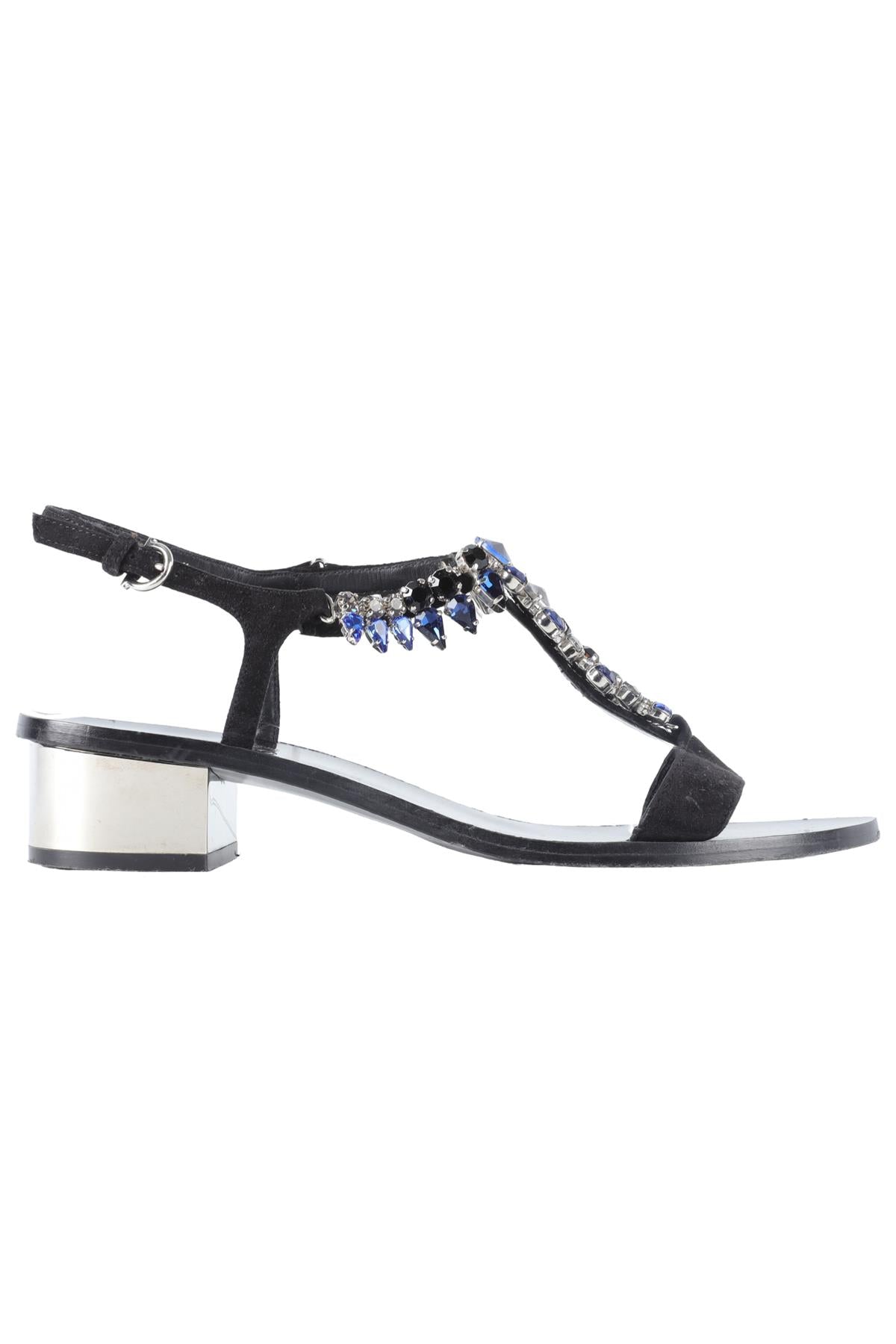SALVATORE FERRAGAMO BLACK CRYSTAL AND SUEDE SANDALS EU 37.5 UK 4.5 US 7.5