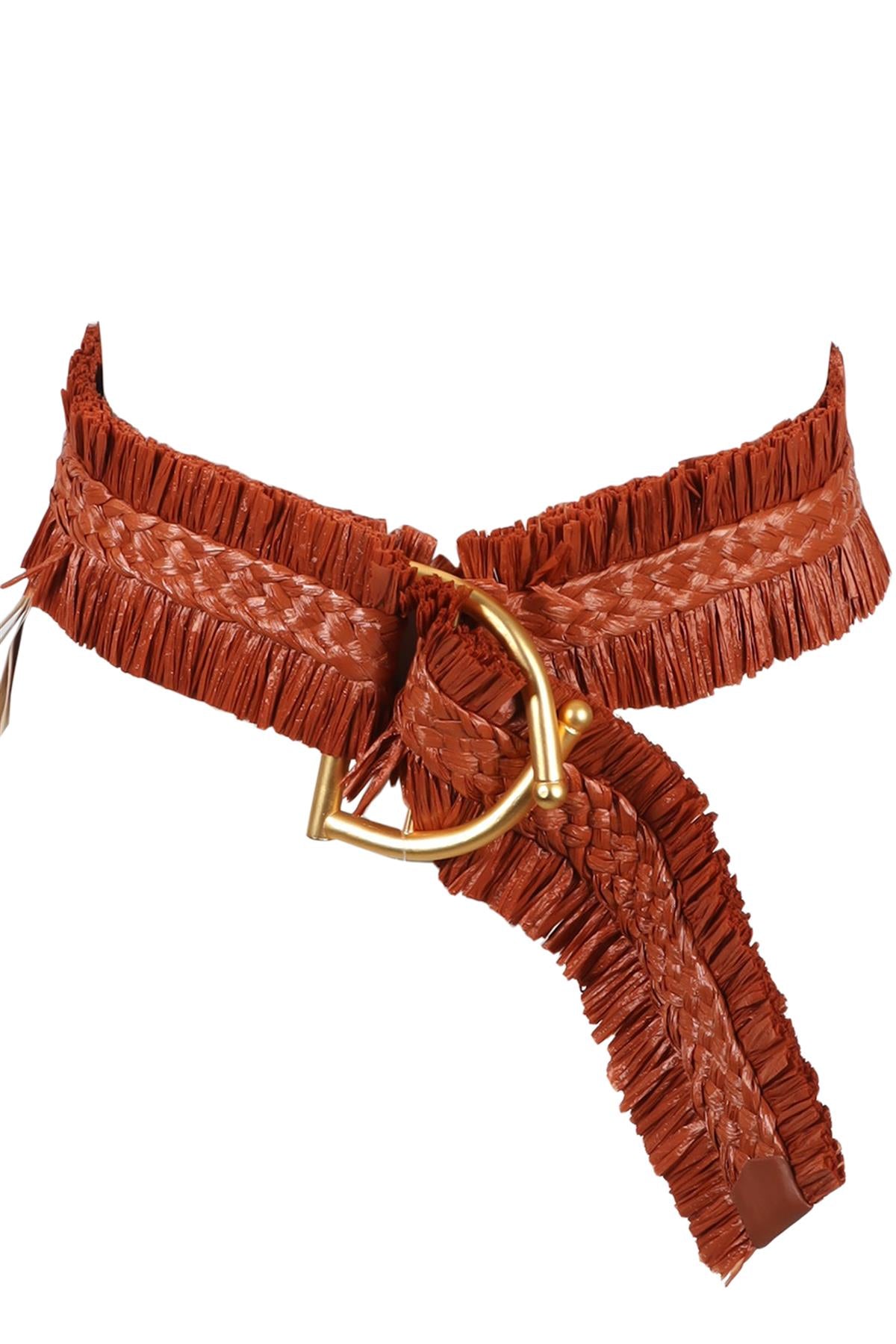 JOHANNA ORTIZ ORANGE STRAW AND LEATHER WAIST BELT LARGE