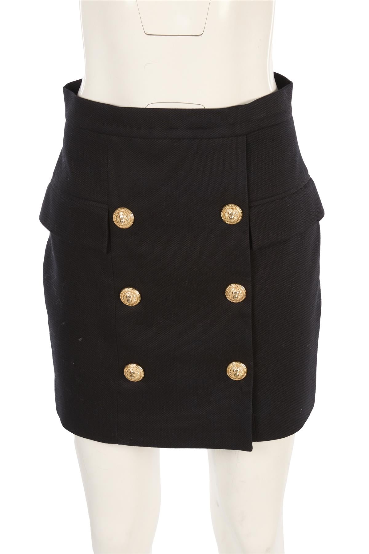 BALMAIN BLACK COTTON MINI SKIRT FR 40 UK 12