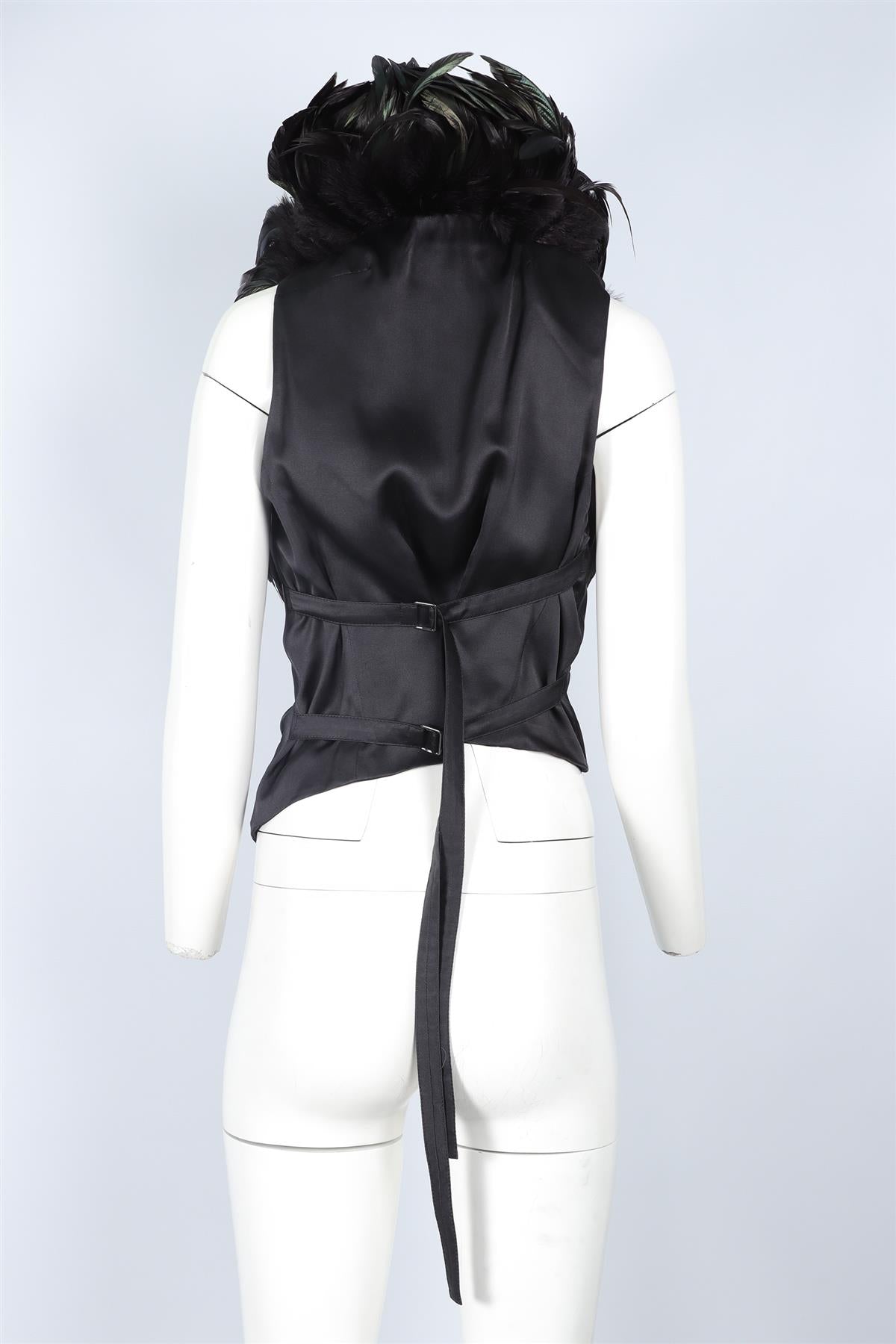 ANN DEMEULEMEESTER BLACK FEATHER WAISTCOAT IT 40 UK 8