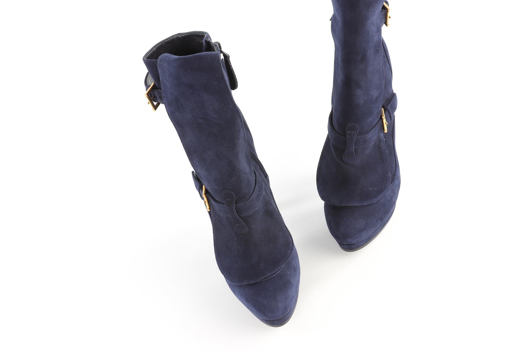 ALEXANDER MCQUEEN NAVY SUEDE ANKLE BOOTS