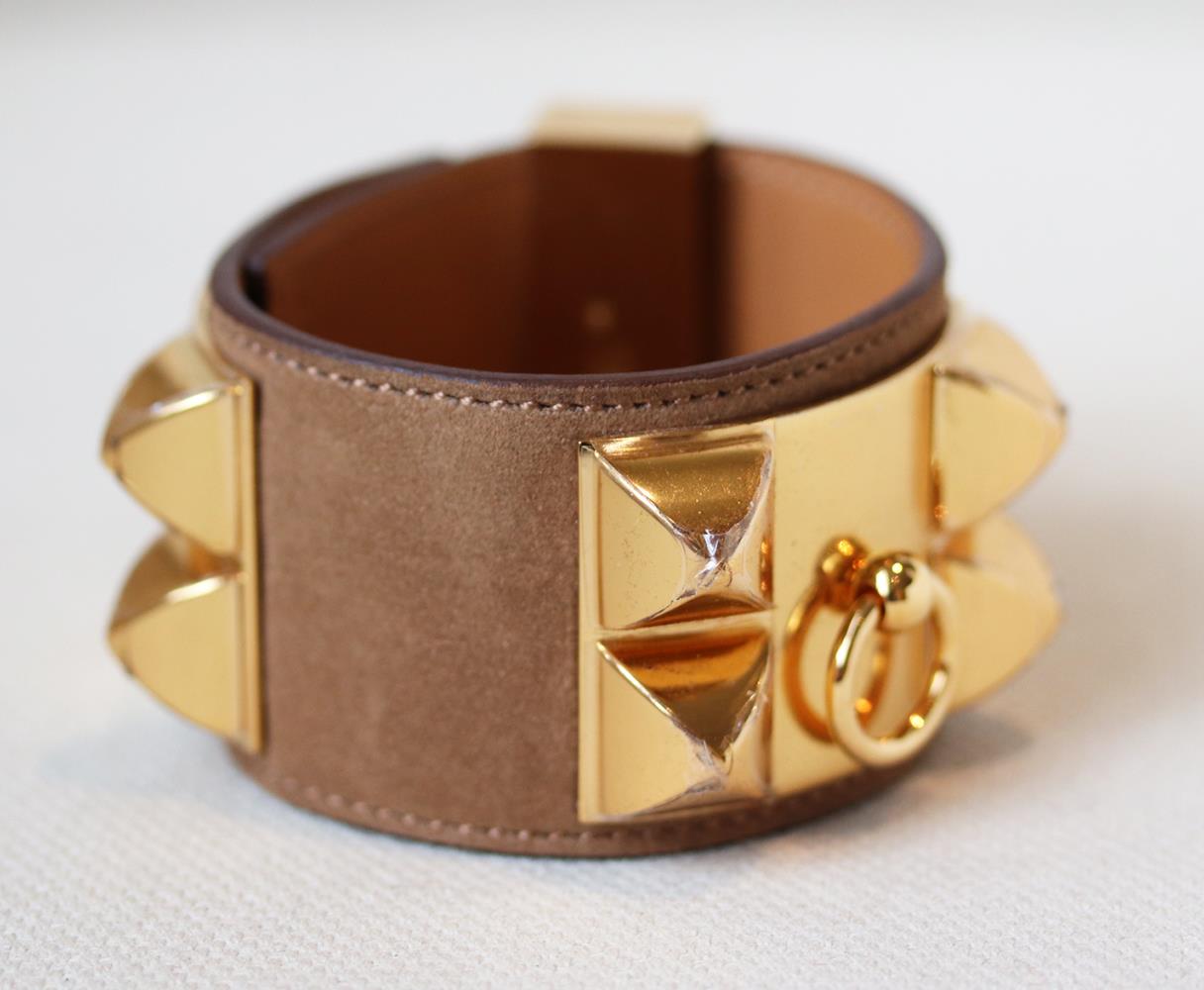 HERMÈS COLLIER DE CHIEN SUEDE BRACELET WITH GHW