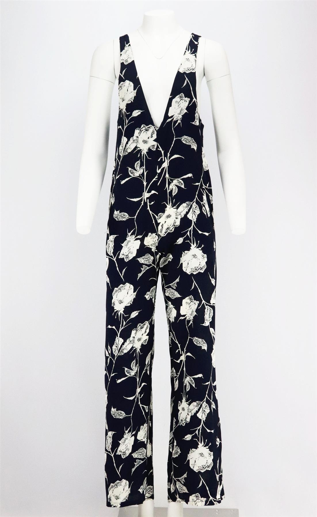 FLYNN SKYE FLORAL PRINT CREPE JUMPSUIT SMALL