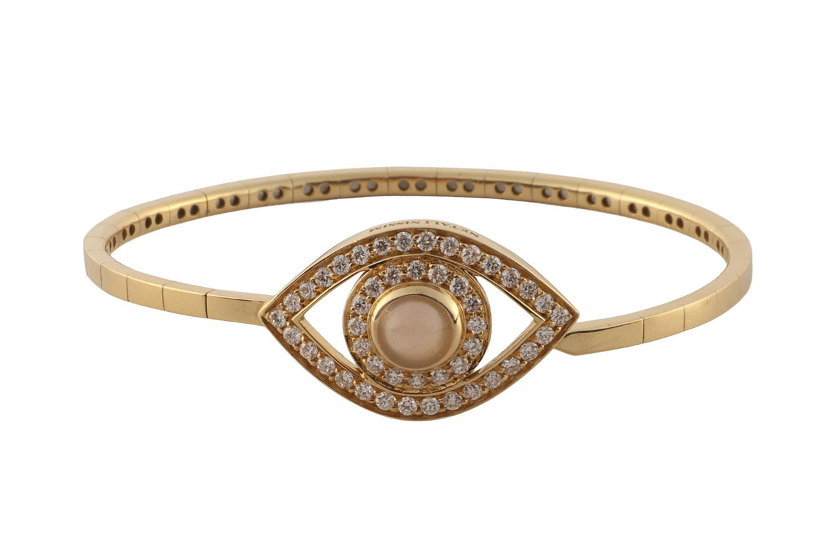 NETALI NISSIM ICONIC EYE 18K YELLOW GOLD AND ROSE QUARTZ BRACELET