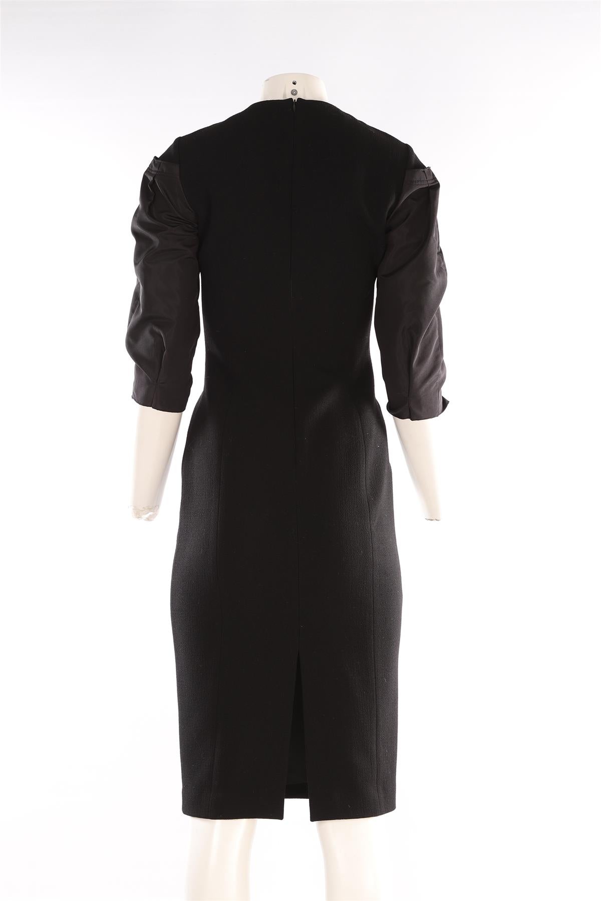 MICHAEL KORS COLLECTION BLACK WOOL MIDI DRESS US 2 UK 6