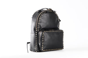 VALENTINO GARAVANI BLACK ROCKSTUD MEDIUM LEATHER BACKPACK