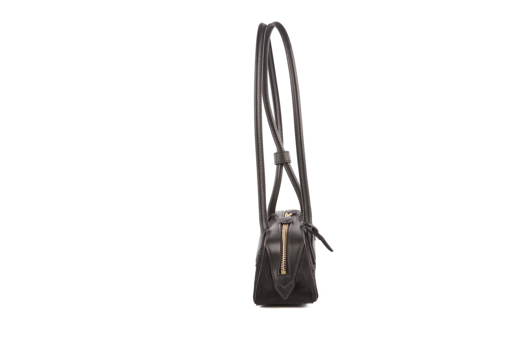 ALAÏA BLACK LE TECKEL SMALL CALF HAIR SHOULDER BAG