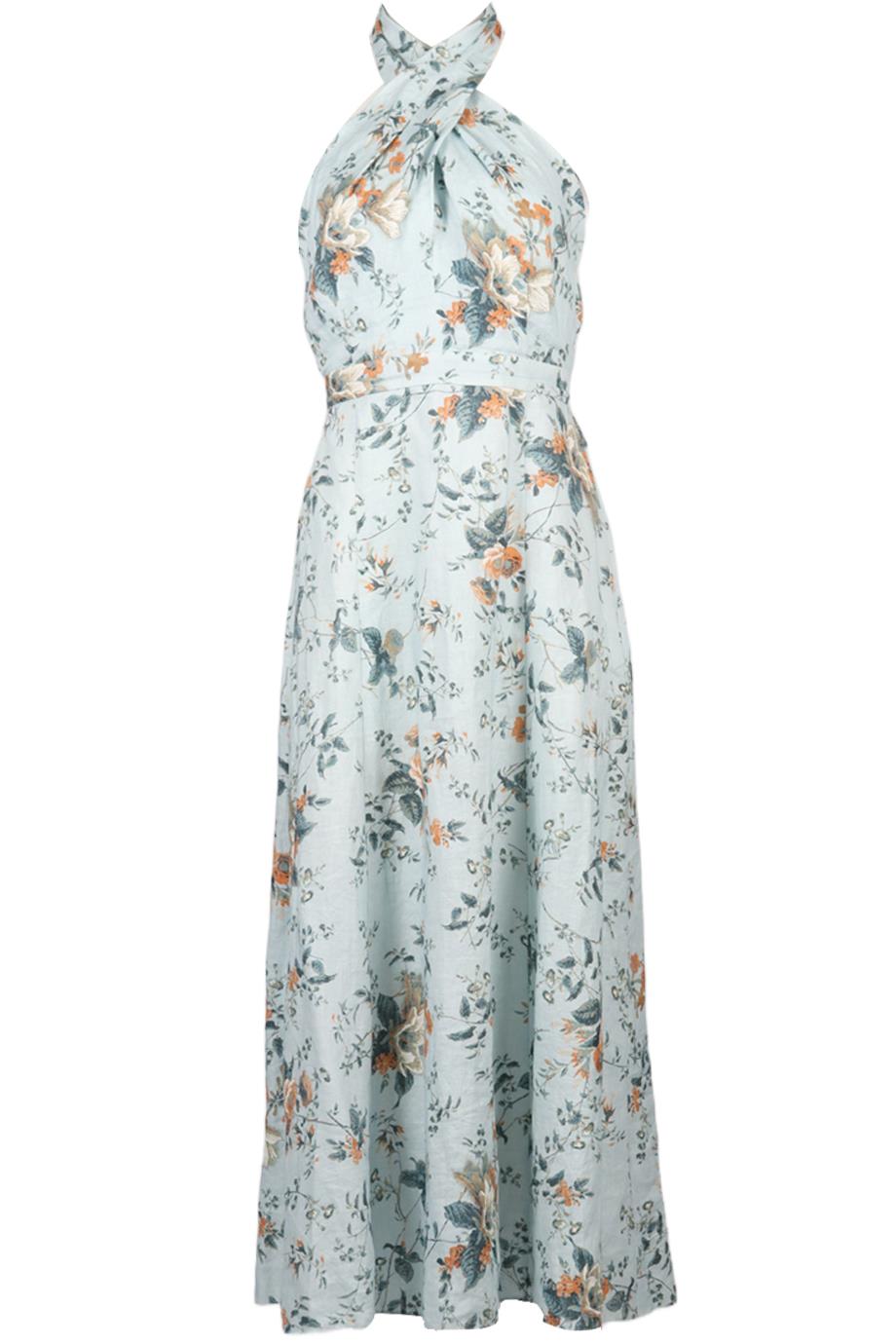 ERDEM FLORAL PRINT LINEN BLEND MAXI DRESS UK 10