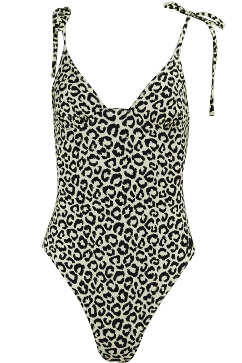 SOLID AND STRIPED LEOPARD PRINT STRETCH SWIMSUIT MEDIUM