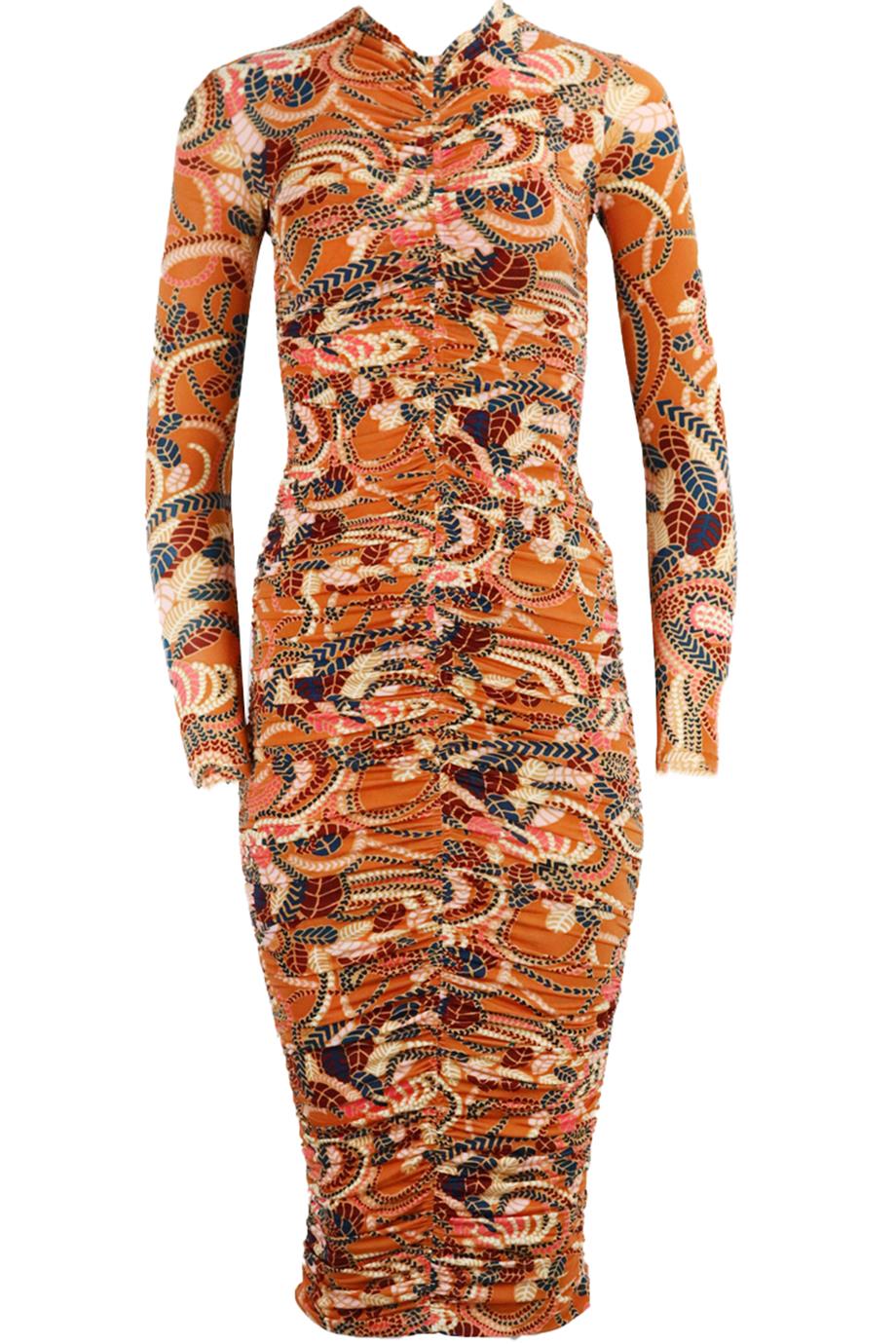 A.L.C. RUCHED PRINTED STRETCH CREPE MIDI DRESS XSMALL
